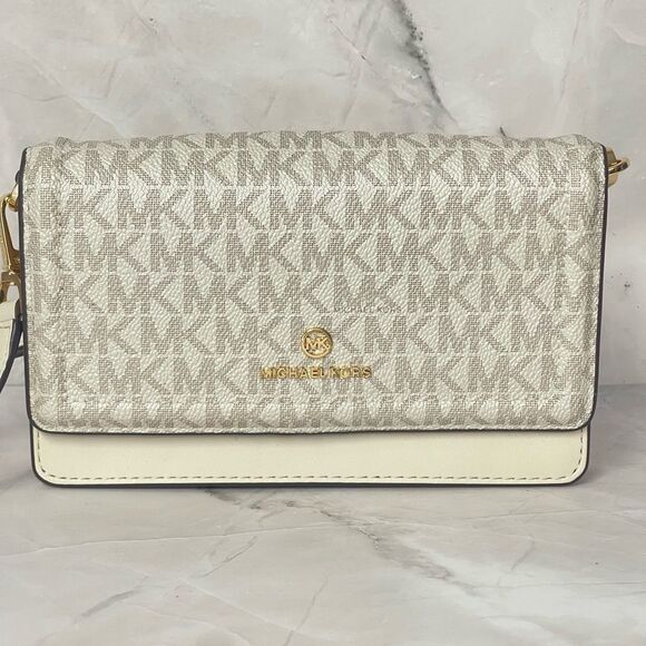 Michael Kors Vanilla Cream Shimmery Phone Wallet Crossbody - Picture 1 of 3